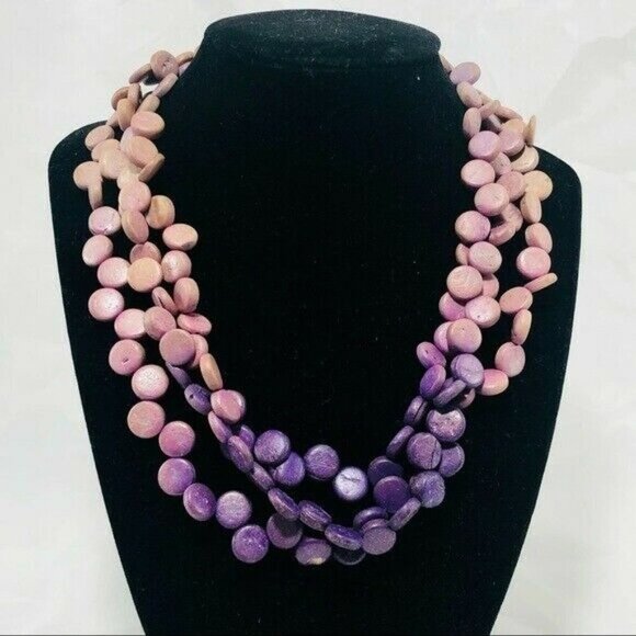 Women Layer Strand Necklace 15” 18” Retro Boho Purple Pink Gradients Two Tone - Picture 1 of 12